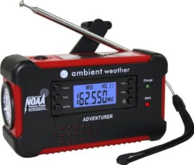 Ambient Weather WR-112 Emergency Solar Hand Crank AM/FM/NOAA Weather Radio, Flashlight, Smart Phone Charger 